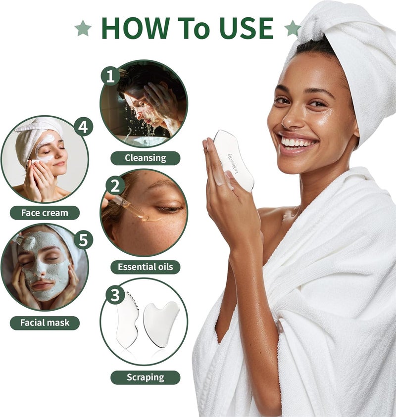 LeMeeOly 2Pcs Gua Sha Facial Tools Stainless Steel, Detailer GuaSha Set for Face Neck, Natural Skin Care Metal Gua Sha Lymphatic Drainage Face Massage Tool, Gift for Women - Image 5
